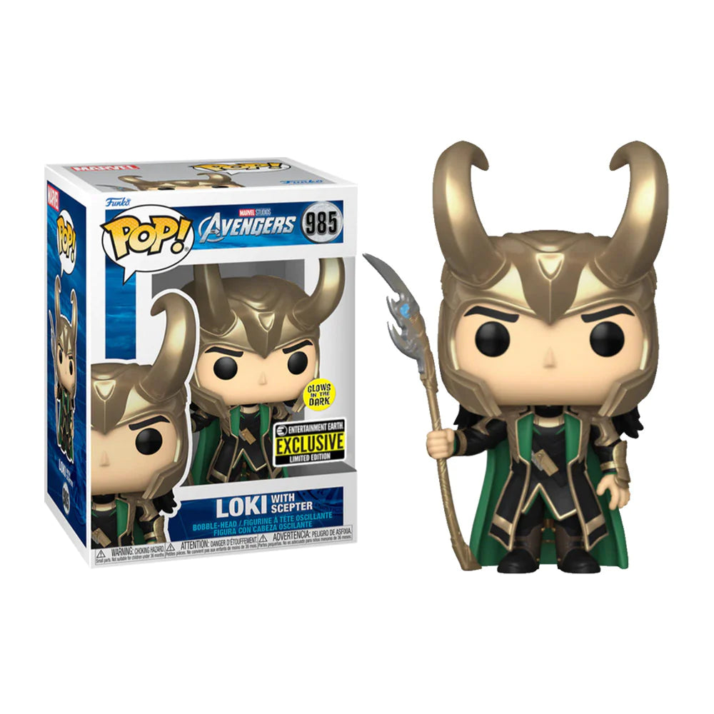 Funko POP! #985 Marvel Avengers Loki with Scepter Glow in Dark Entertainment Earth Exclusive