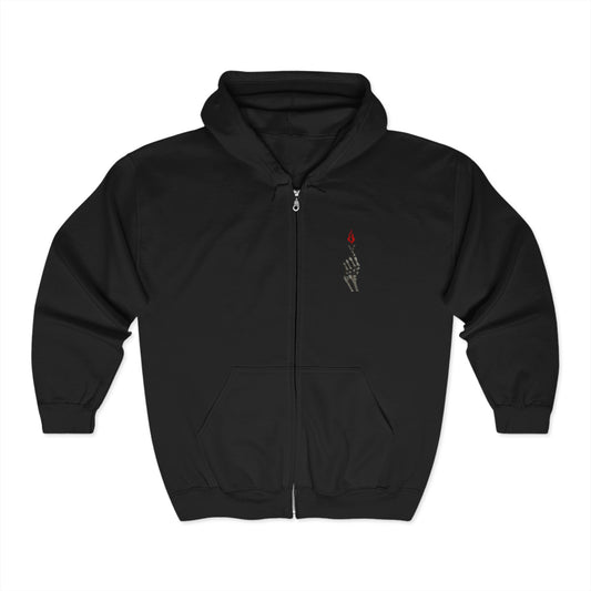 Skeleton Hand Love Sign Full Zip Hooded Sweatshirt