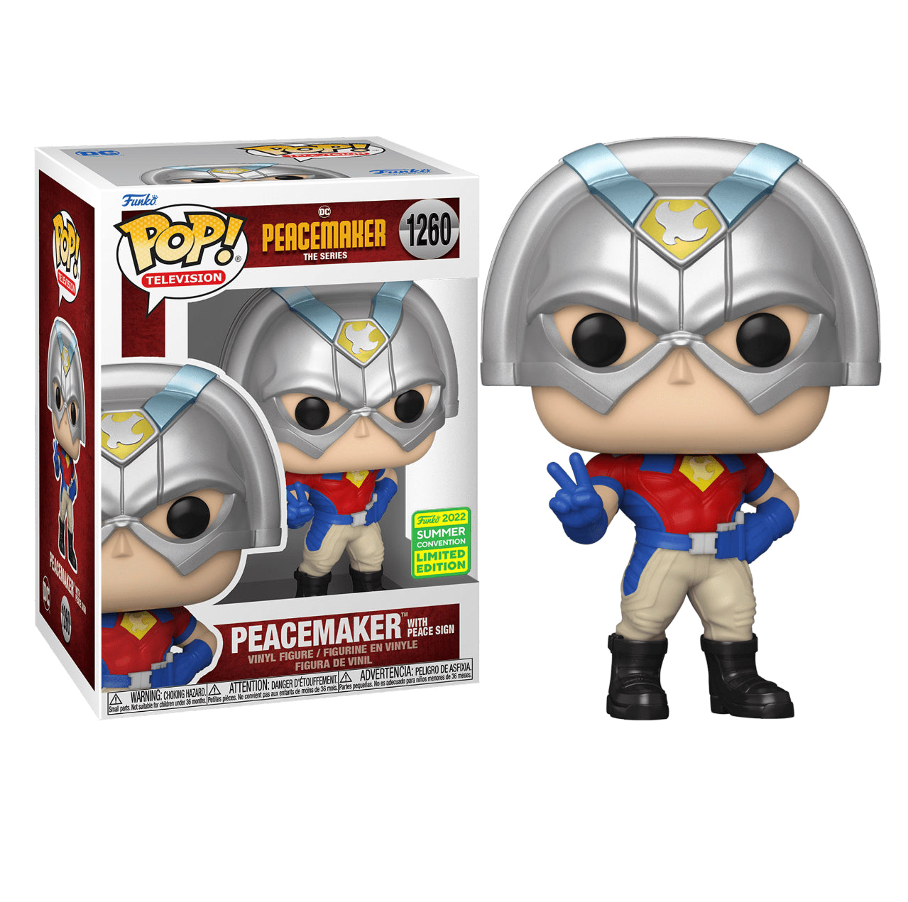 Funko POP! Television #1260 Peacemaker with Peace Sign 2022 Summer Convention Exclusive